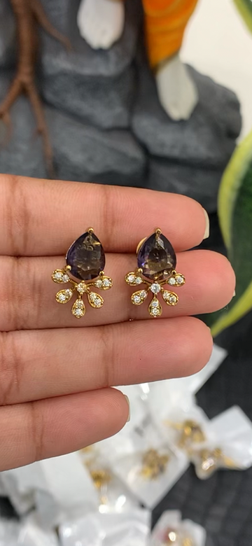 Beautiful purple color stone studs with pushback