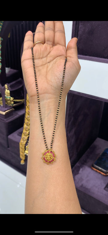 Beautiful Lakshmi devi pendant with black beads chain 18 inchs