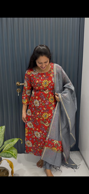Straight cut penkalamkari 3-piece set