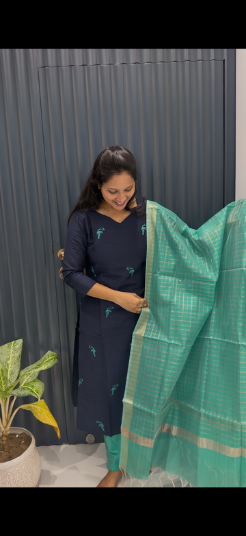 Raw silk straight cut 3-piece set