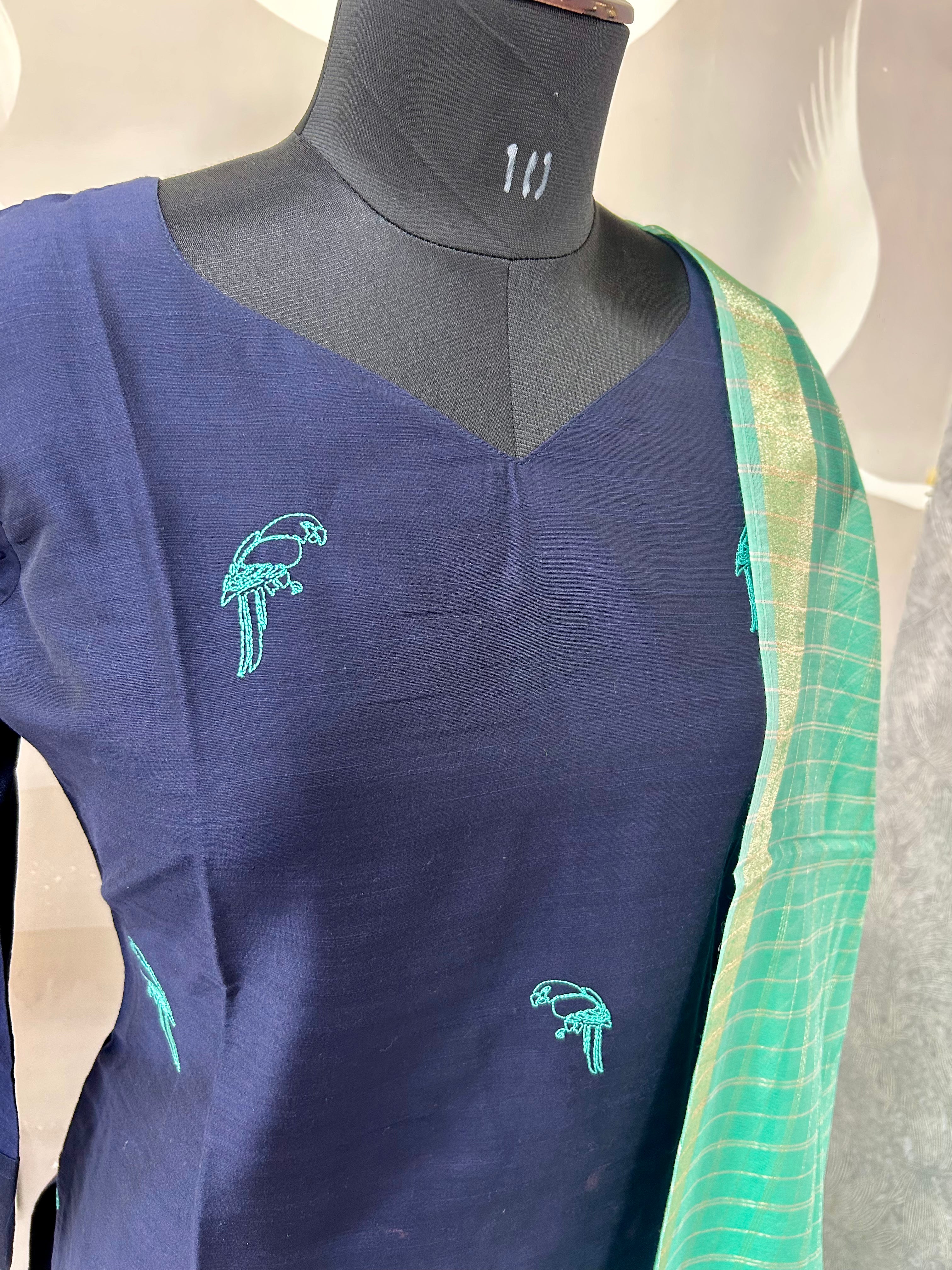 Raw silk straight cut 3-piece set