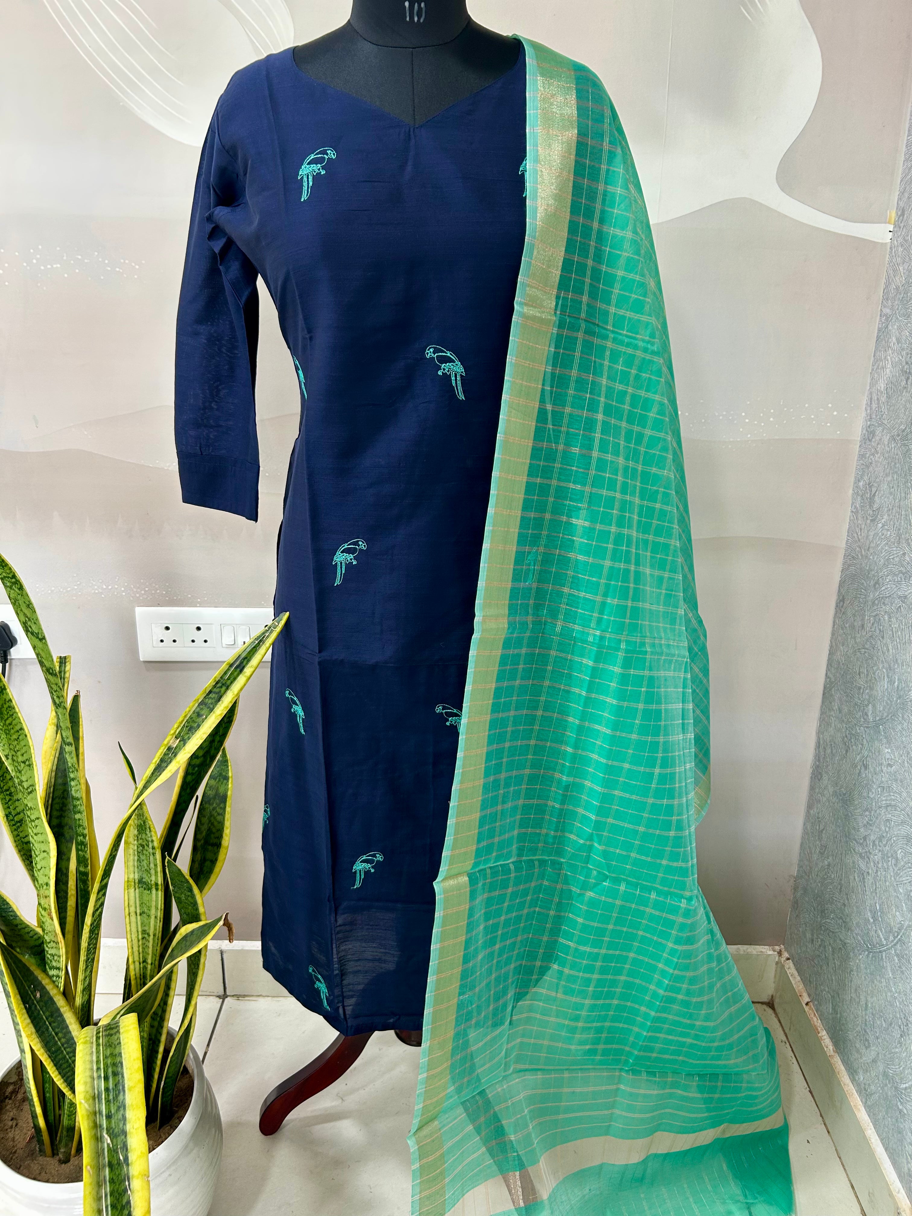 Raw silk straight cut 3-piece set