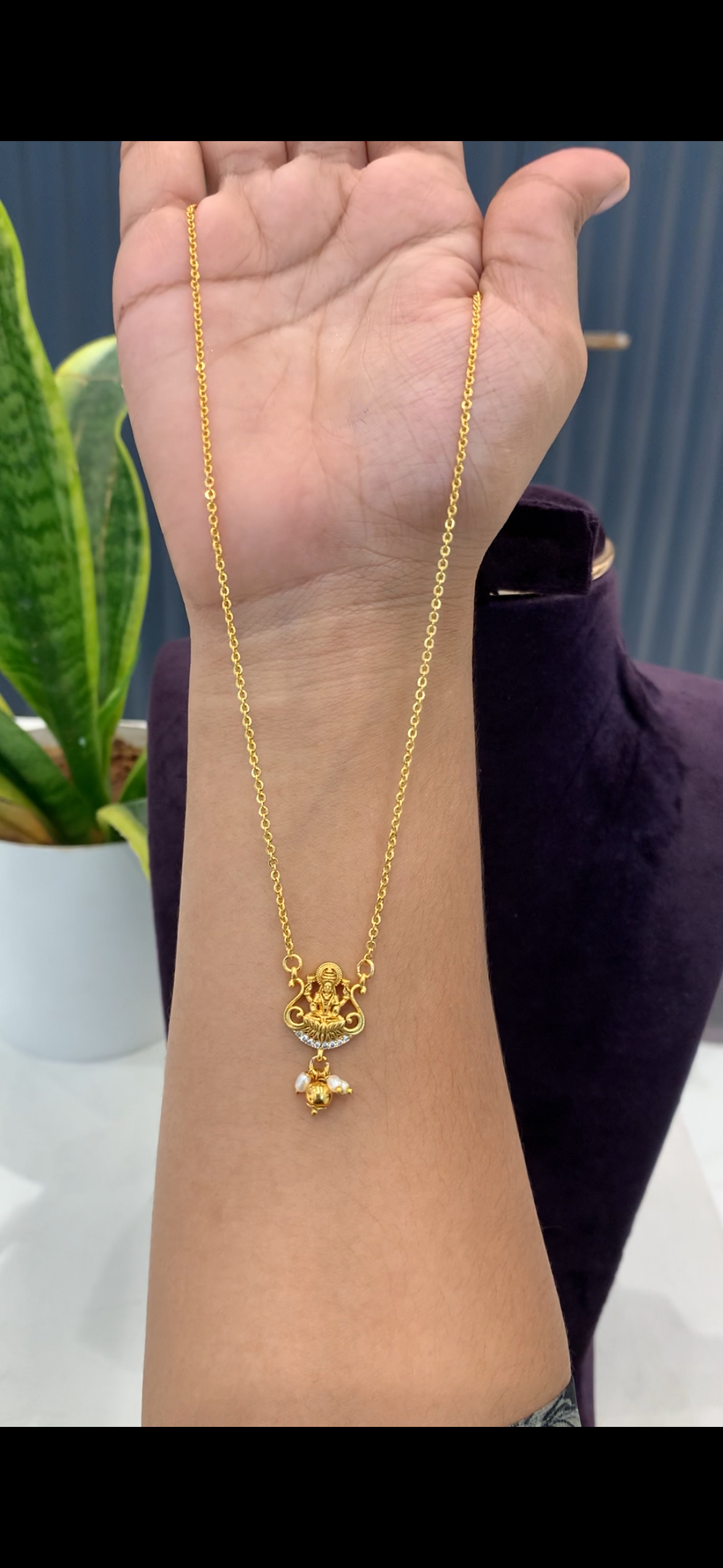 Beautiful Simple Lakshmi Devi pendant with Chandraharam chain 18 inchs long
