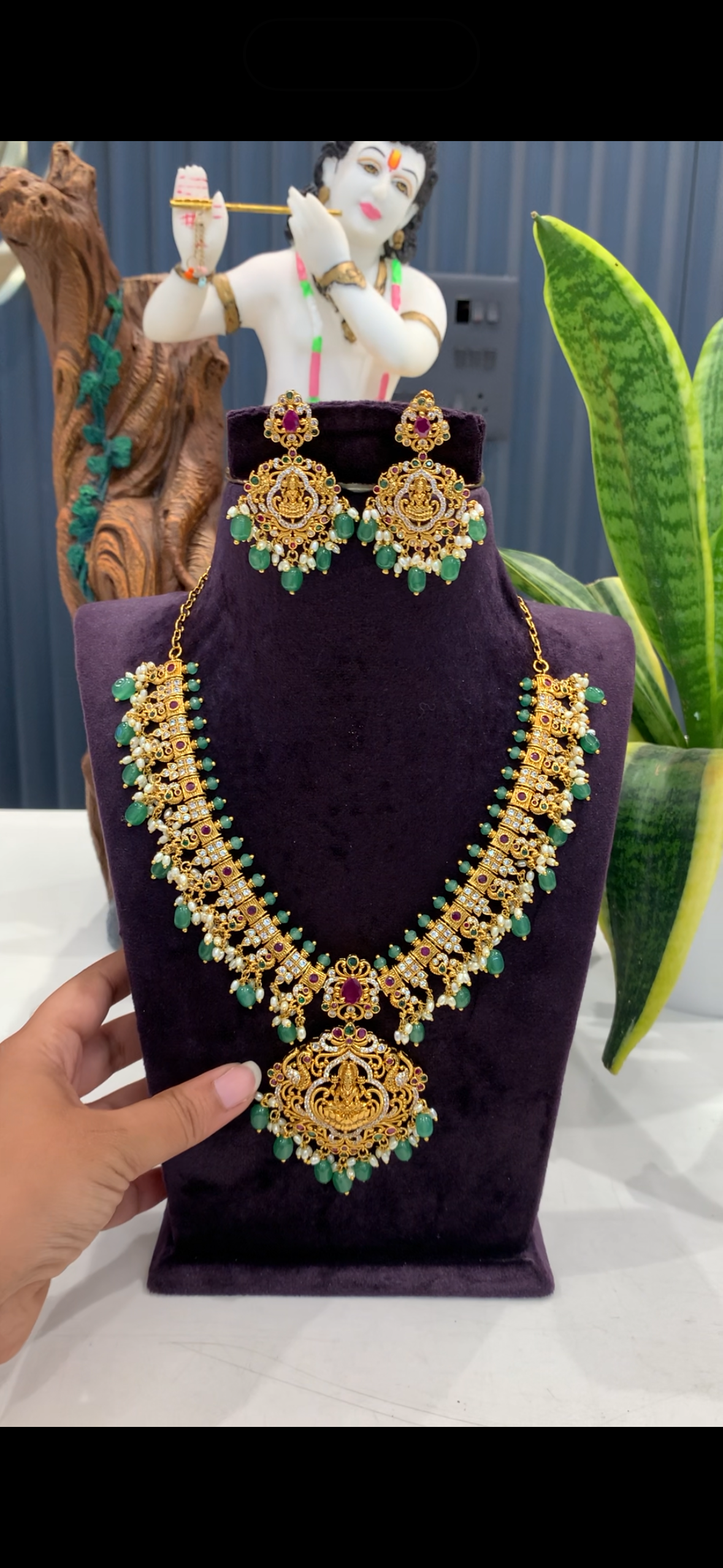 Beautiful Lakshmi devi pendant  necklace set with pushback earrings