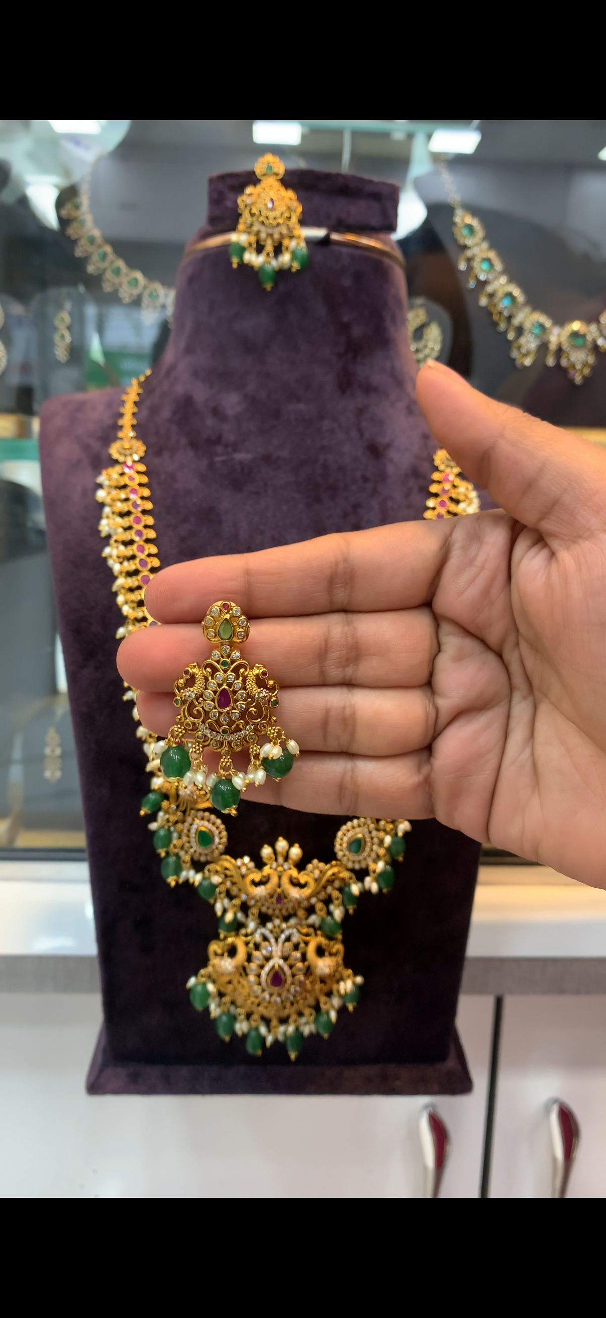 Beautiful pota stone peacock pendant haram with pushback earrings