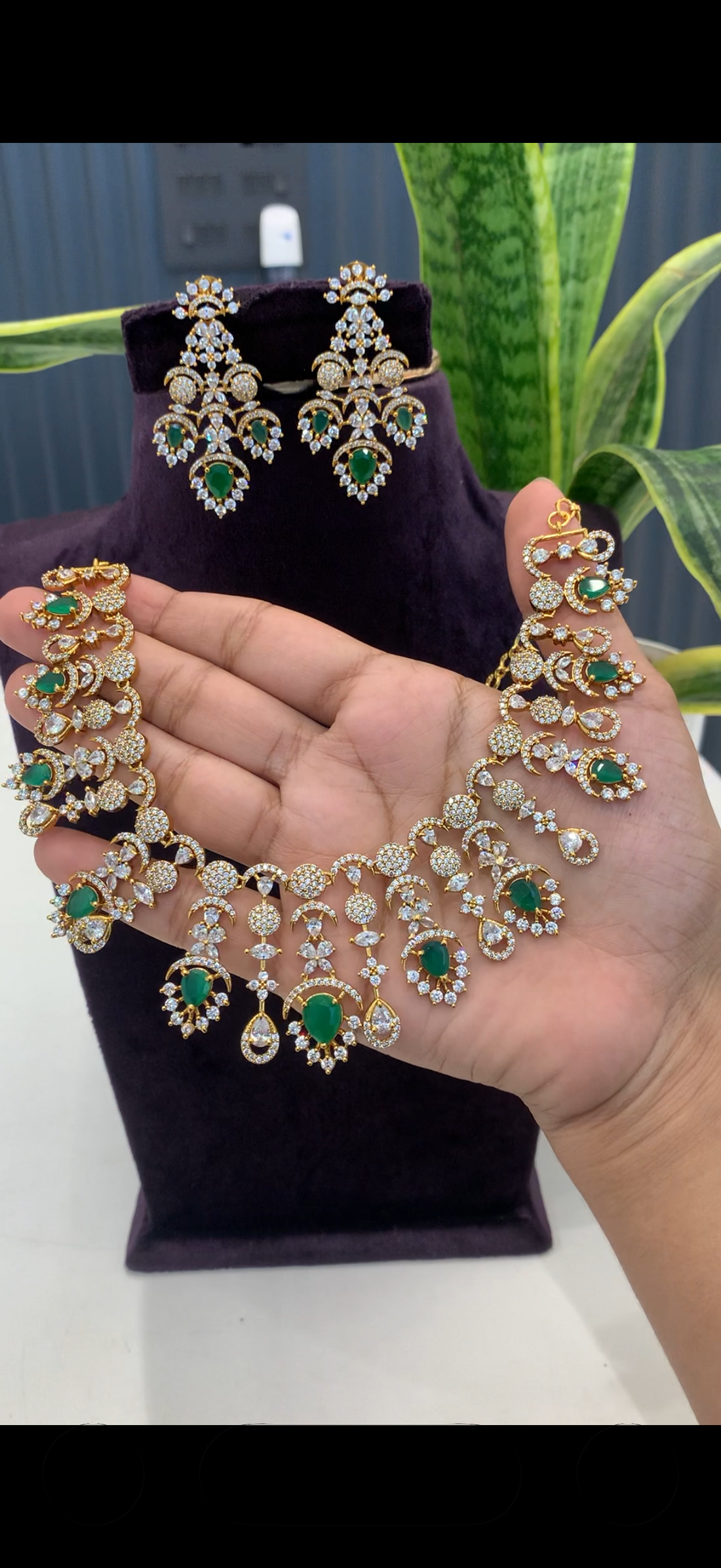 Beautiful CZ white stone necklace set with pushback earrings