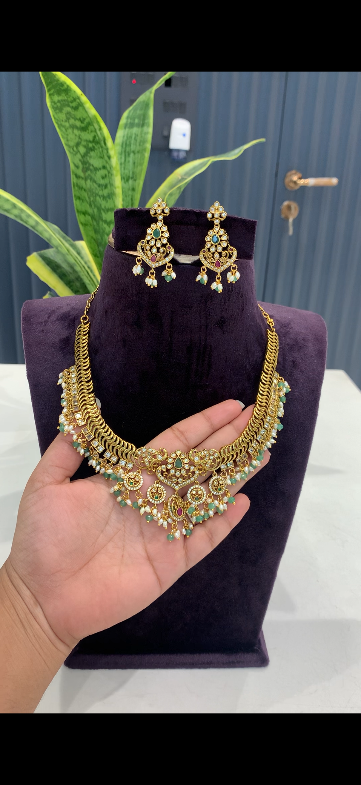 Beautiful jelebi necklace set with pushback earrings