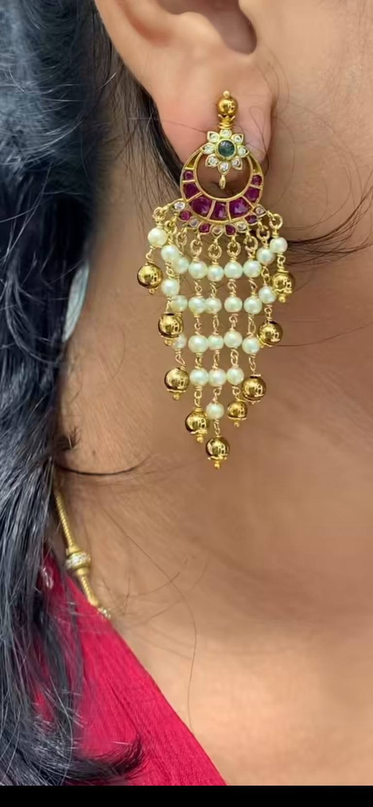 Beautiful Jadau stone white pearls  earrings with pushback