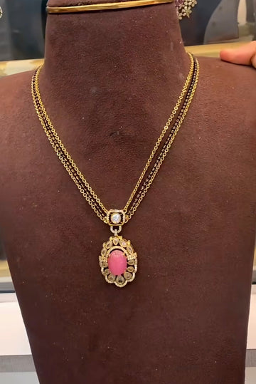 Beautiful uncut stone pendant with Blackbeads and Chandraharam handmaking chain 18 inchs long