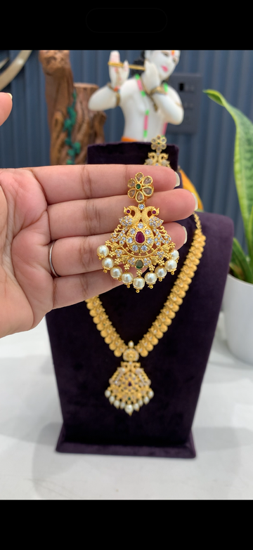 Beautiful peacock design kasula Peru necklace with pushback earrings