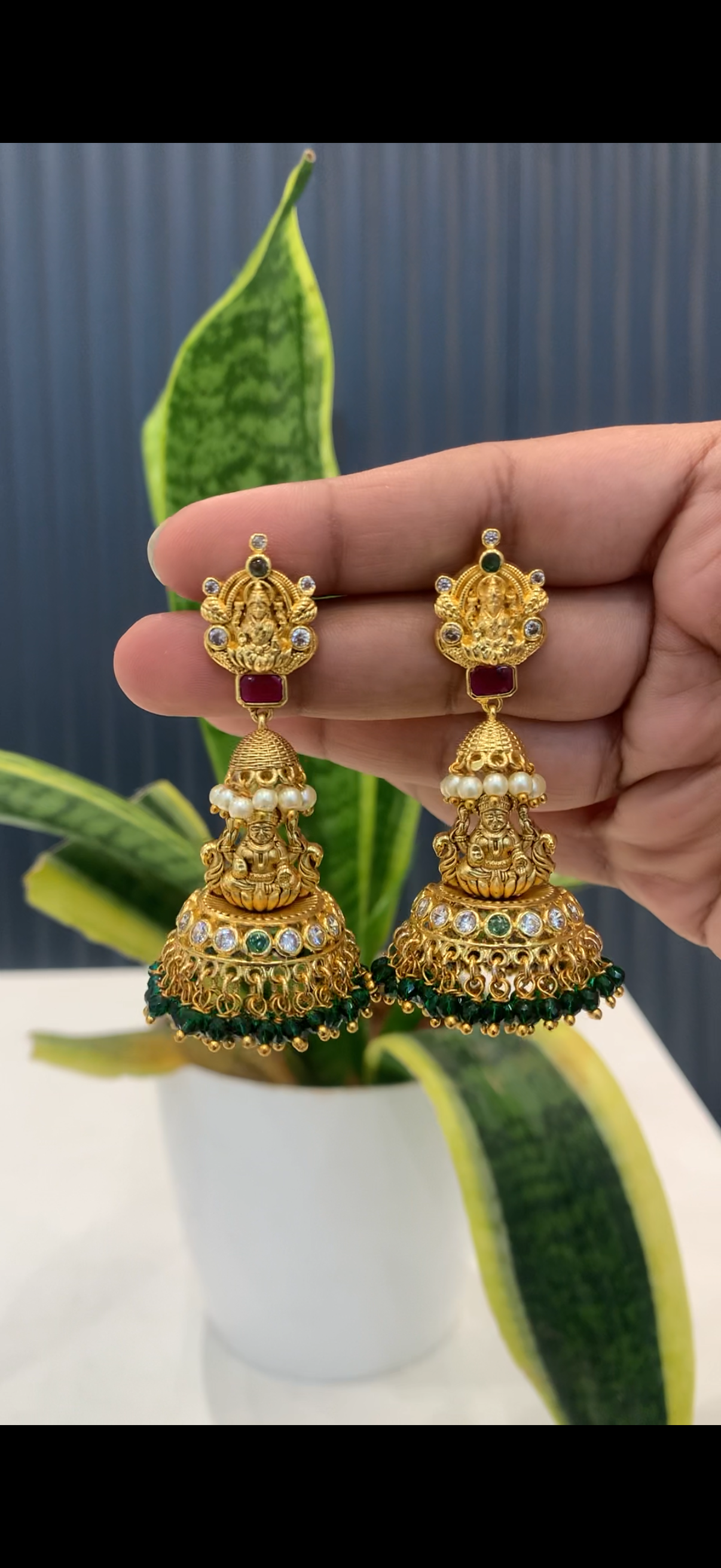 Beautiful Lakshmi devi jumkis with pushback