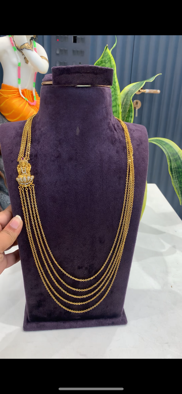 Beautiful 5 steps Chandraharam with Lakshmi devi side pendant 24  inchs long
