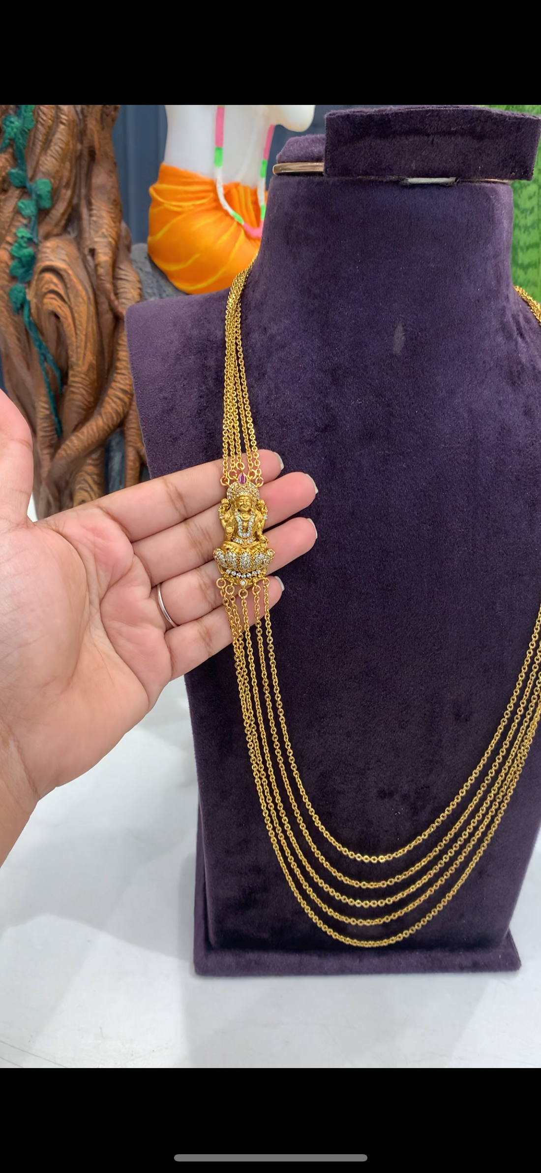Beautiful 5 steps Chandraharam with Lakshmi devi side pendant 24  inchs long