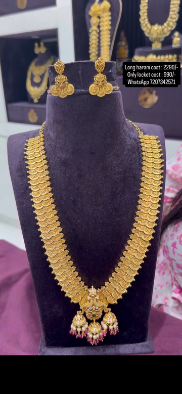 Beautiful Lakshmi devi kasula haram with pushback earrings