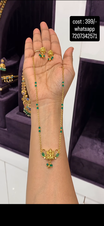 Beautiful Lakshmi devi pendant with beads and Chandraharam handmaking chain 18 inchs long