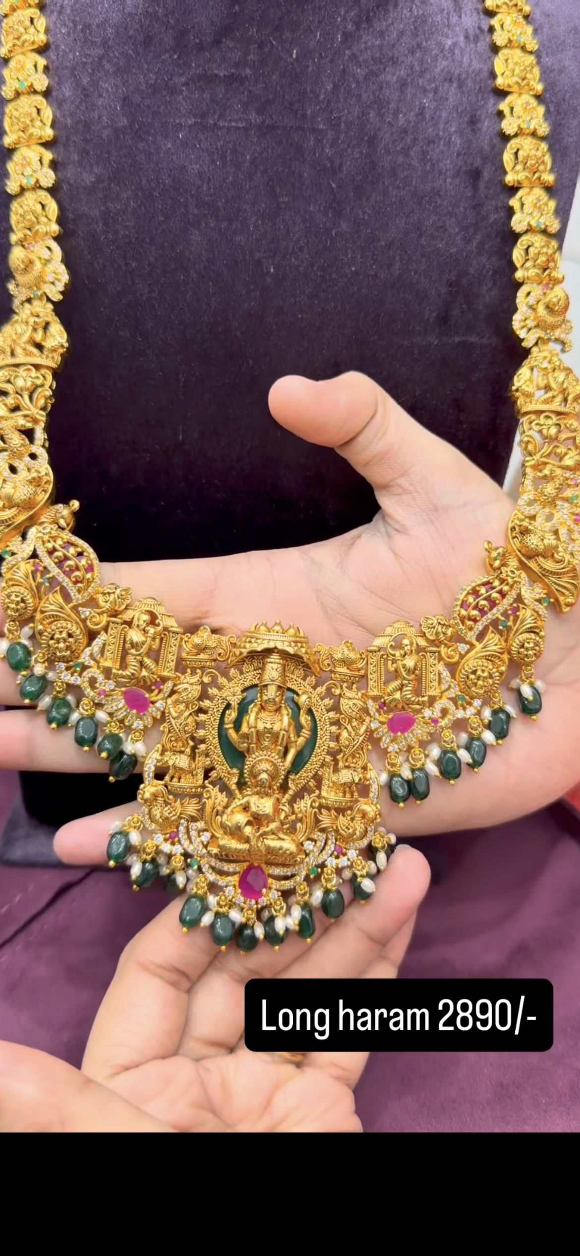 Beautiful Lakshmi devi long haram and pushback earrings with customised beads