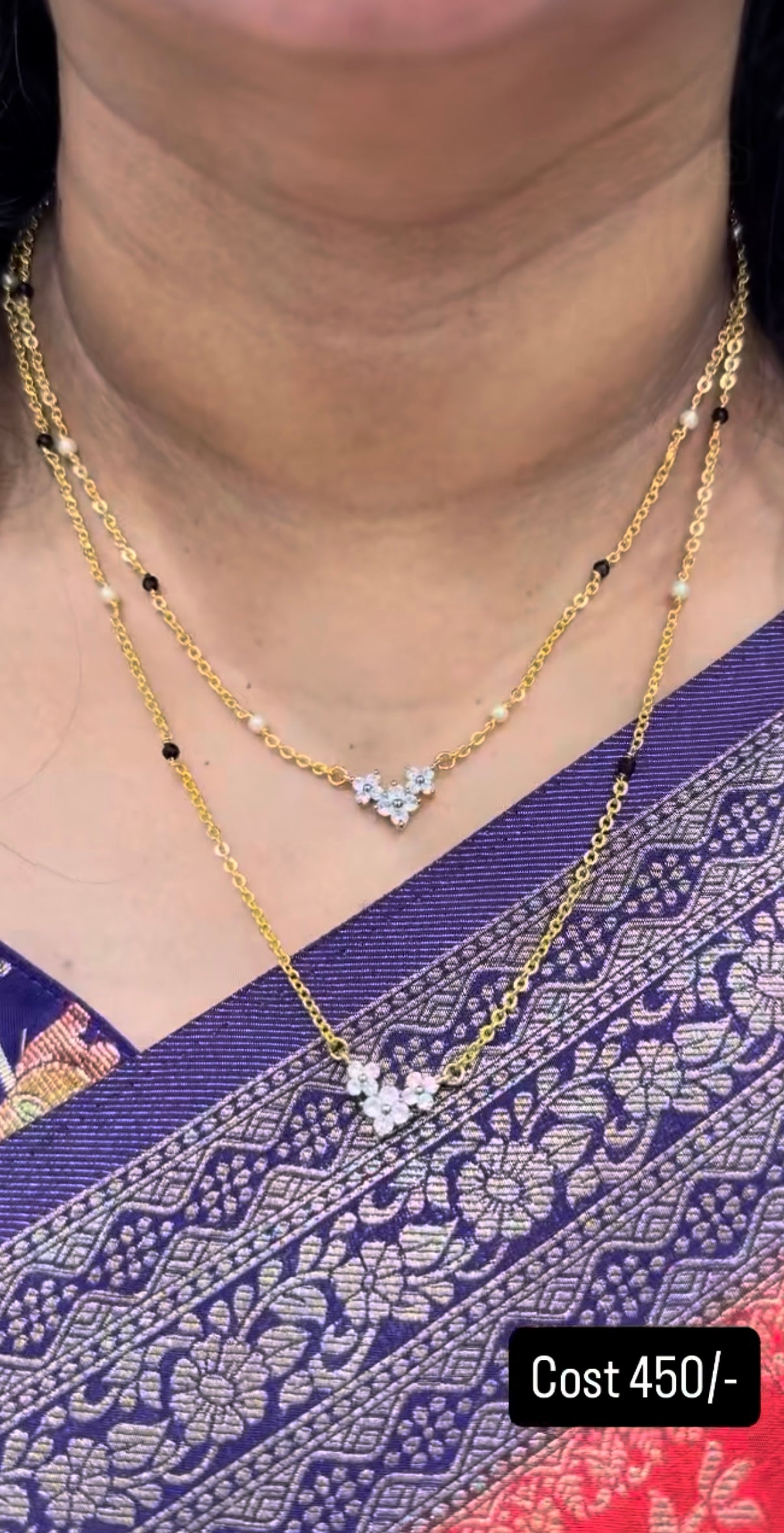 Beautiful cute white stone pendants with handmaking 2 layers Chandraharam chain 18 inchs long