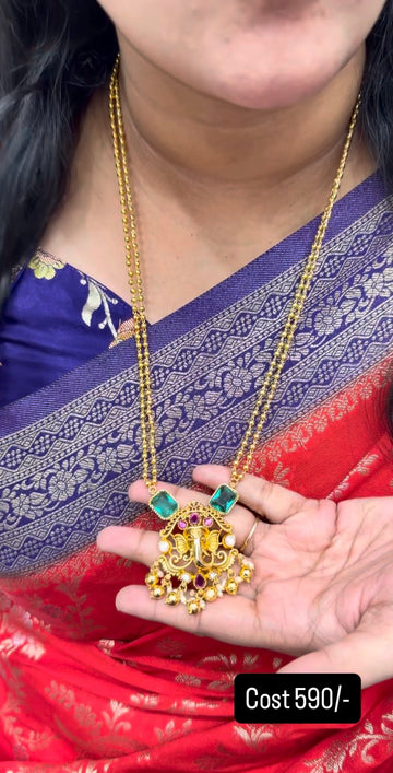 Beautiful Ganesh pendant with 2 layer gold balls chain 24 inchs long