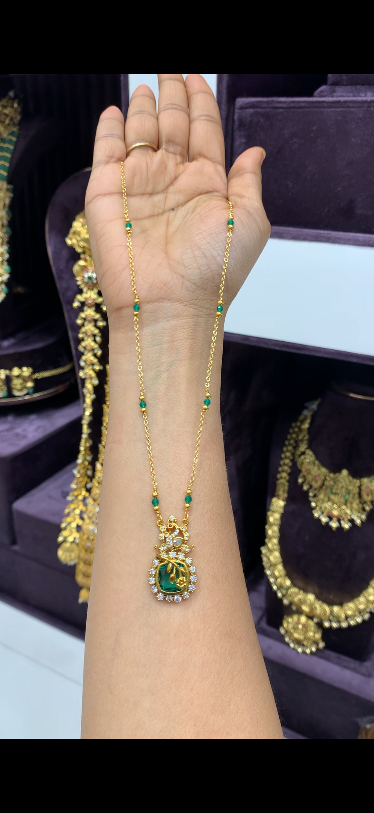 Beautiful peacock pendant with handmaking Chandraharam chain 18 inchs long