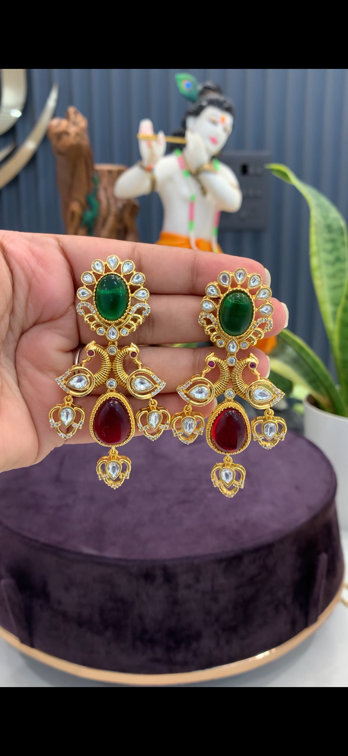 Beautiful uncut stone peacock design earrings with pushback
