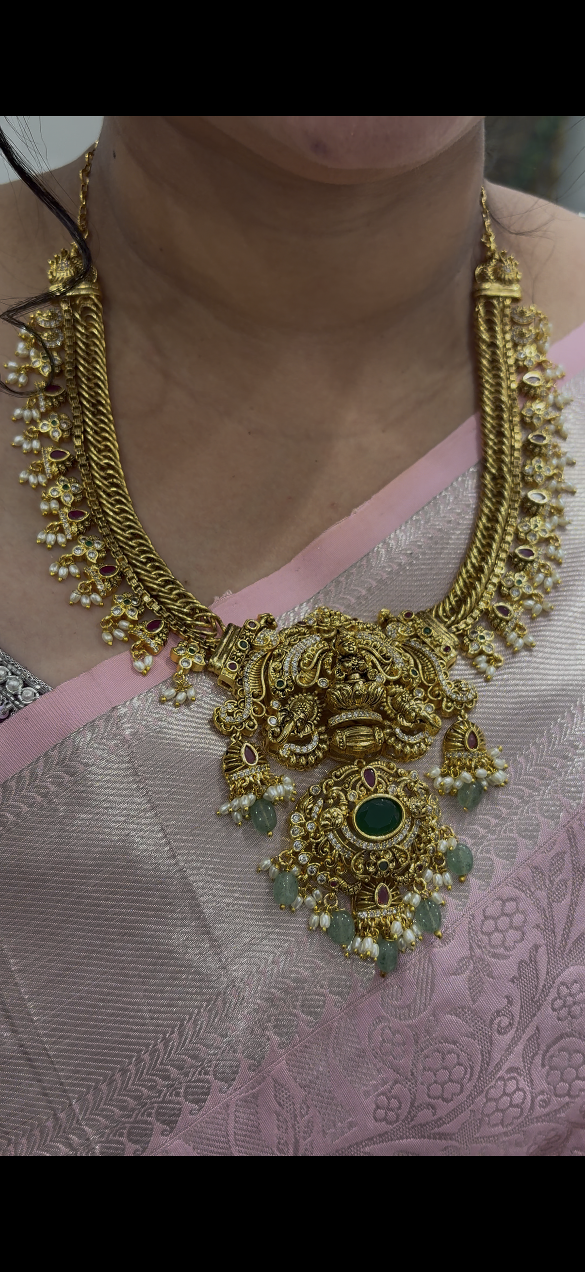 Beautiful Lakshmi devi idol jelebi necklace with pushback earrings