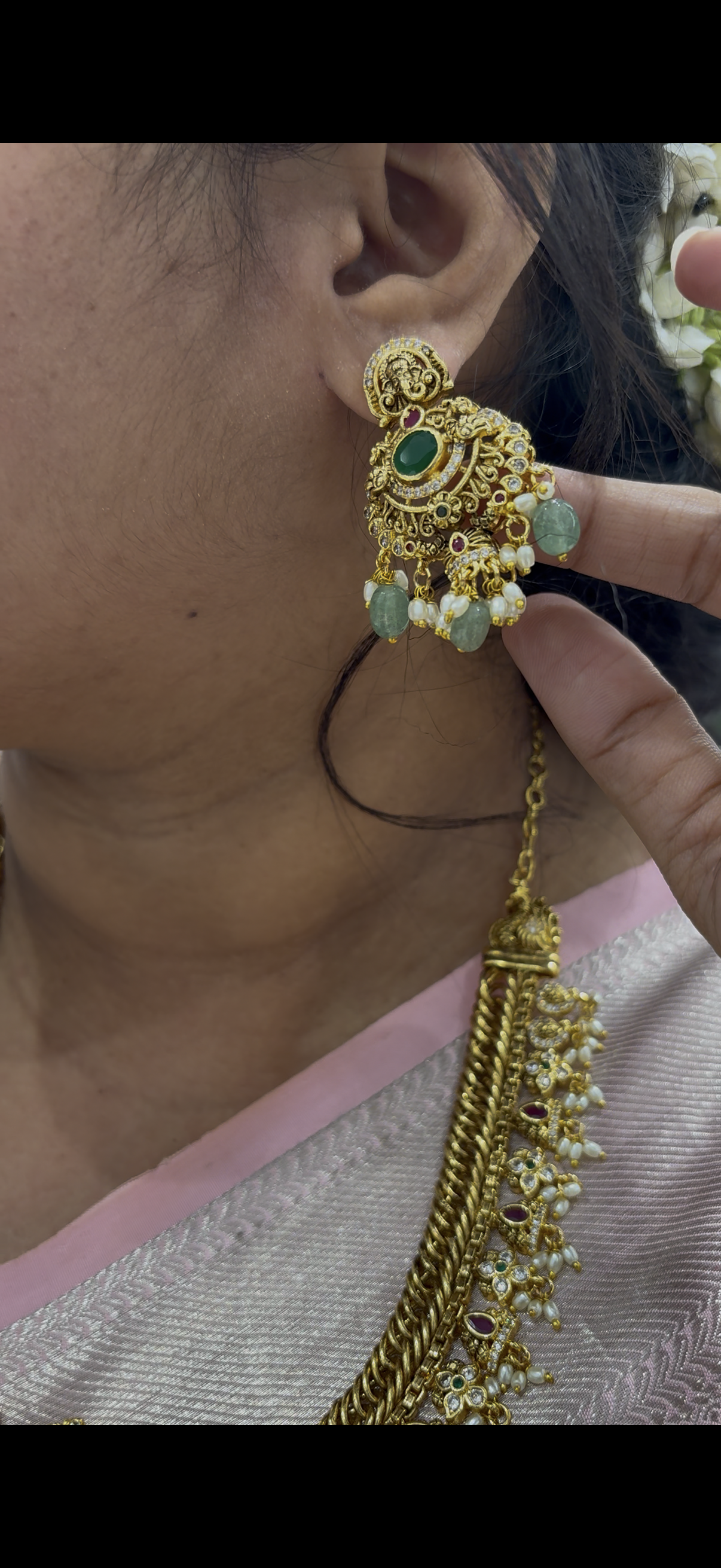 Beautiful Lakshmi devi idol jelebi necklace with pushback earrings