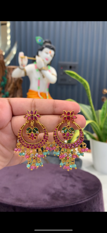Beautiful Jadav Chandbali earrings with pushback