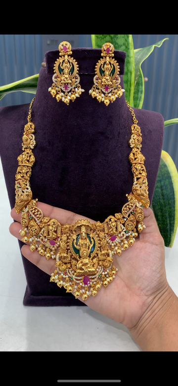 Beautiful Temple jewellery Venkateswara swami and Lakshmi devi gold balls necklace with pushback earrings