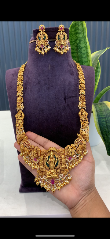 Beautiful Temple jewellery Venkateswara swami and Lakshmi devi gold balls haram with pushback earrings