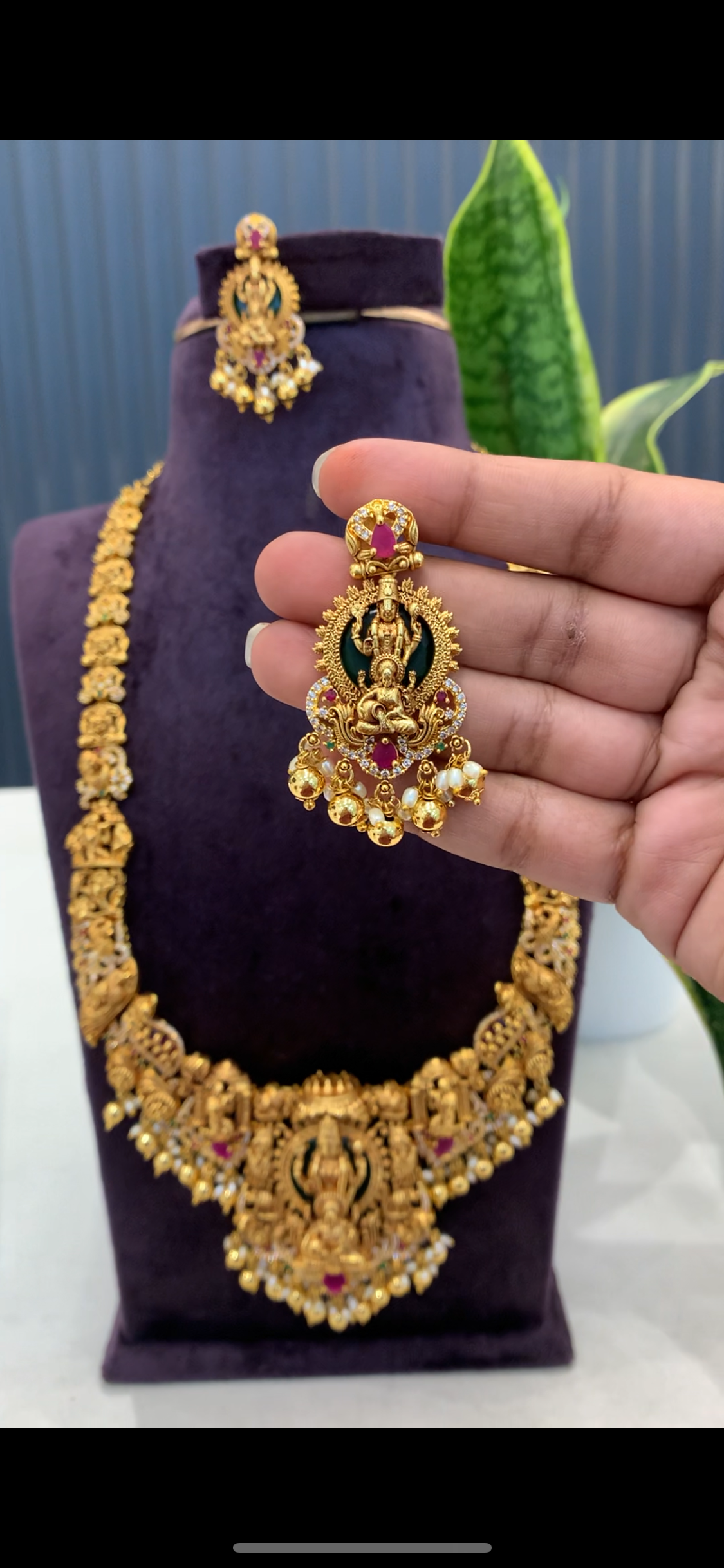Beautiful Temple jewellery Venkateswara swami and Lakshmi devi gold balls haram with pushback earrings