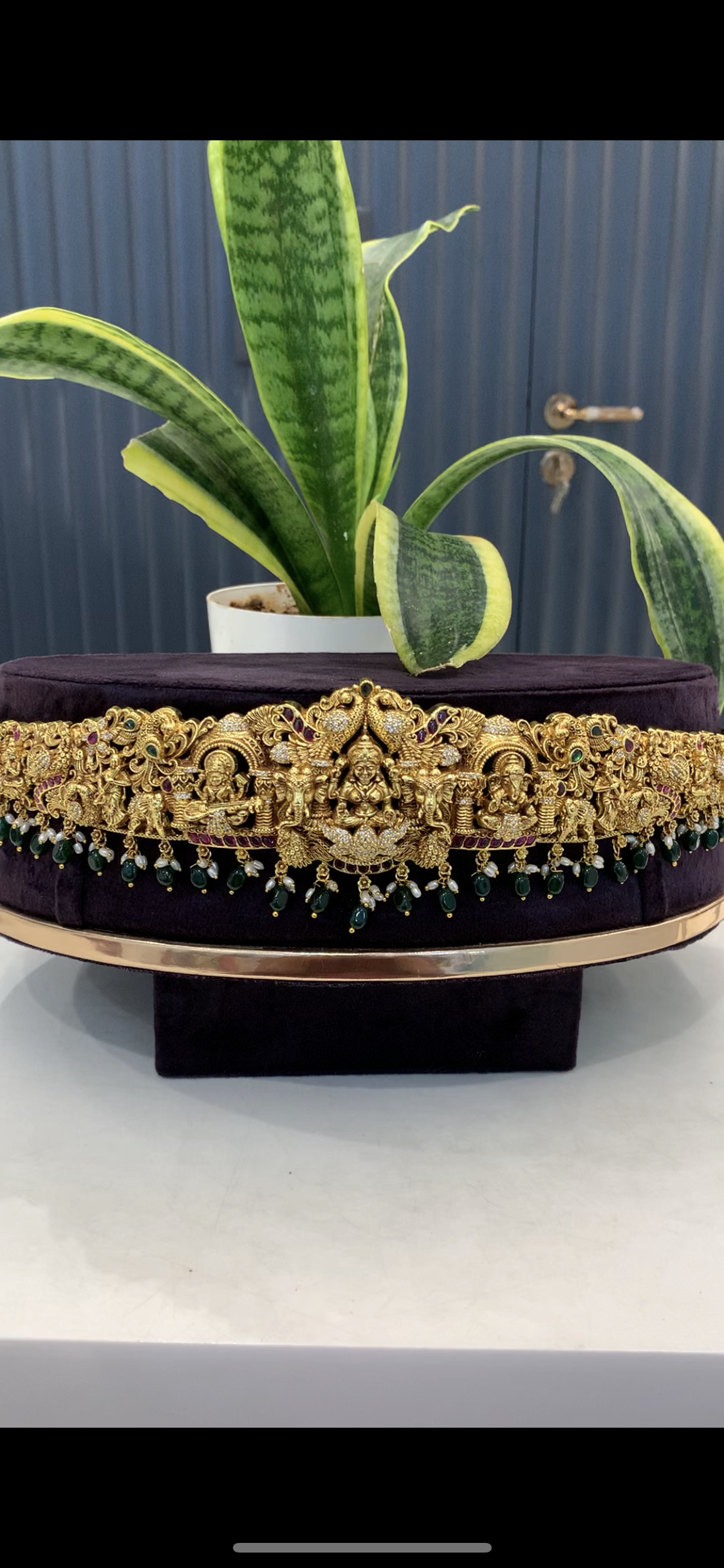 Beautiful Lakshmi devi adult vaddanam with green colour beads