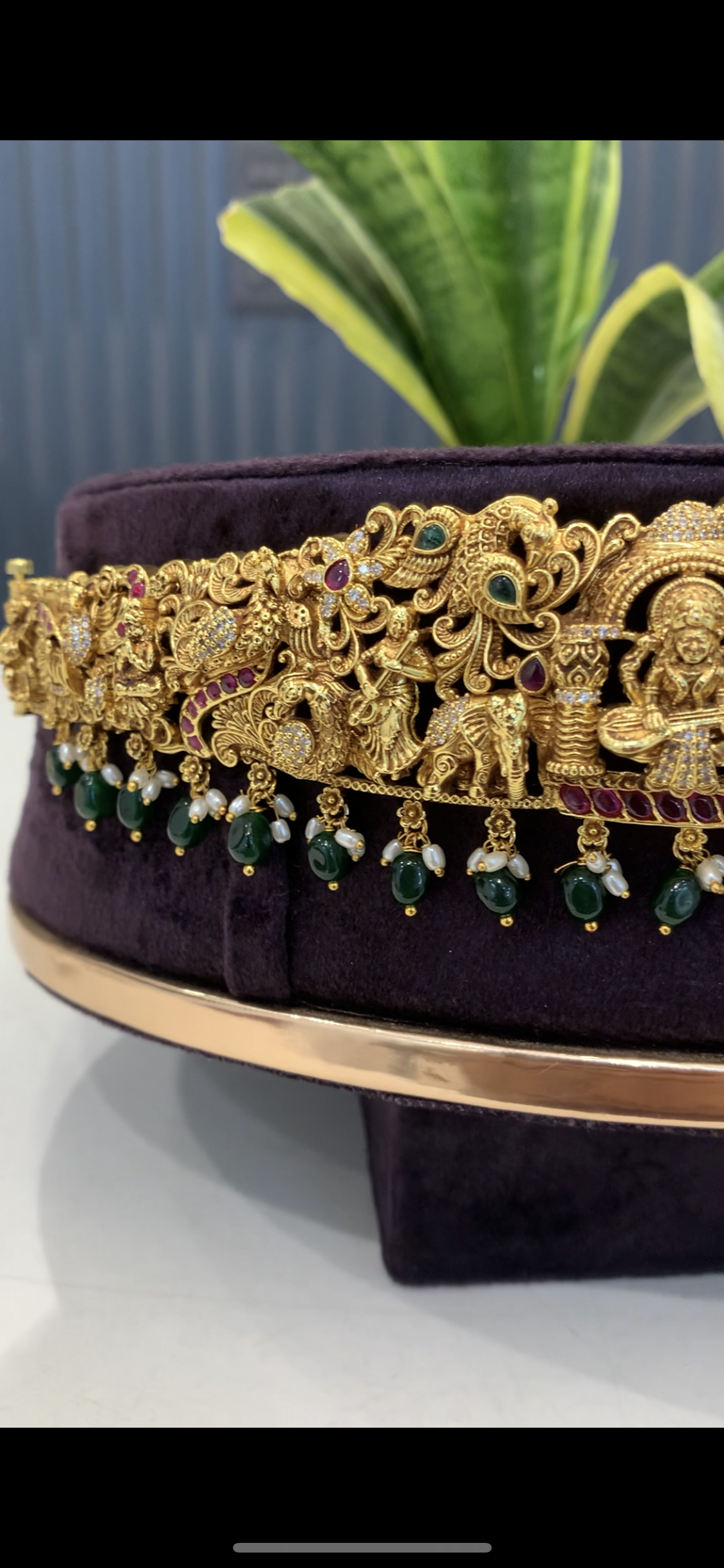 Beautiful Lakshmi devi adult vaddanam with green colour beads