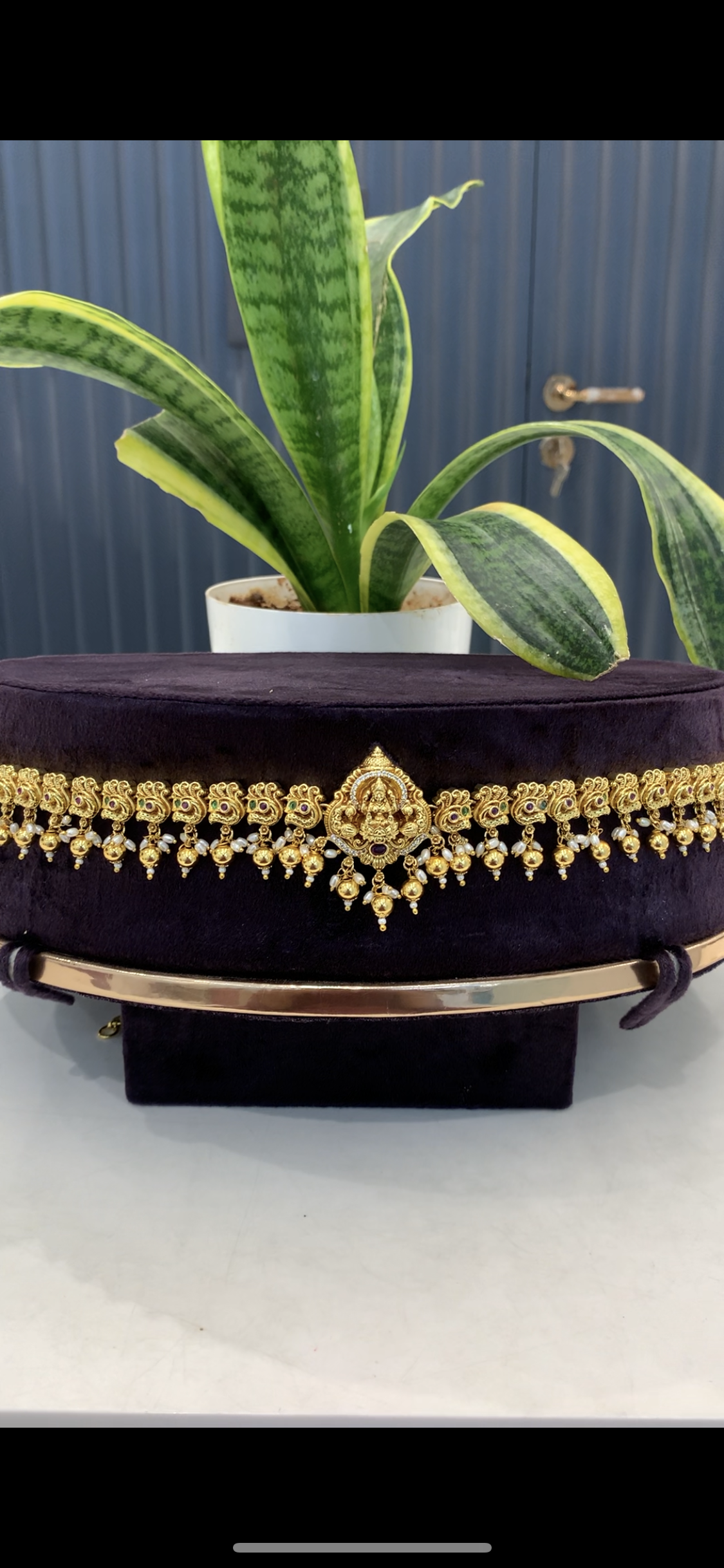 Beautiful Lakshmi devi and peacock design adults chain vaddanam with gold balls