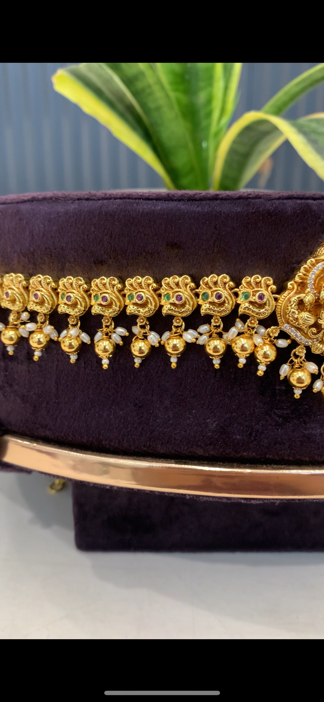 Beautiful Lakshmi devi and peacock design adults chain vaddanam with gold balls