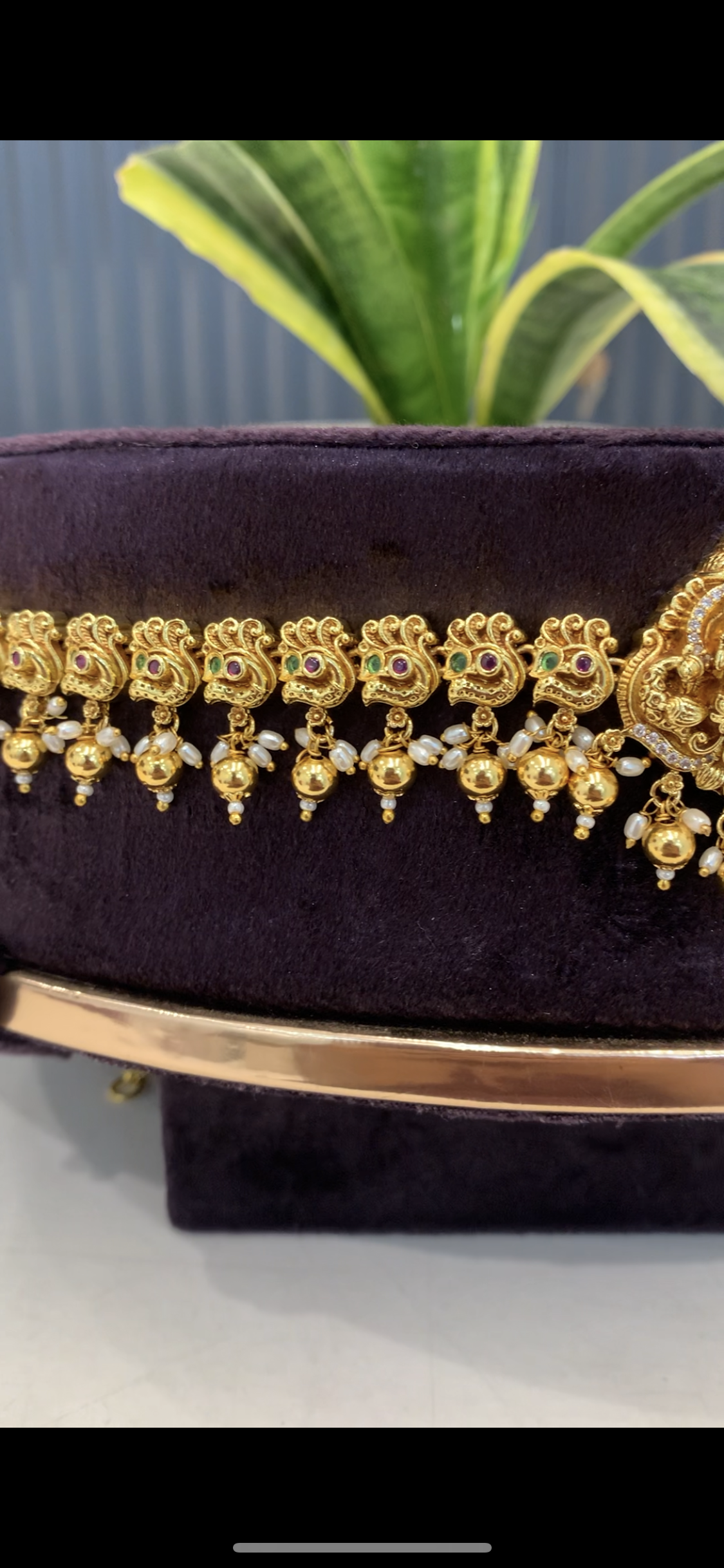 Beautiful Lakshmi devi and peacock design adults chain vaddanam with gold balls