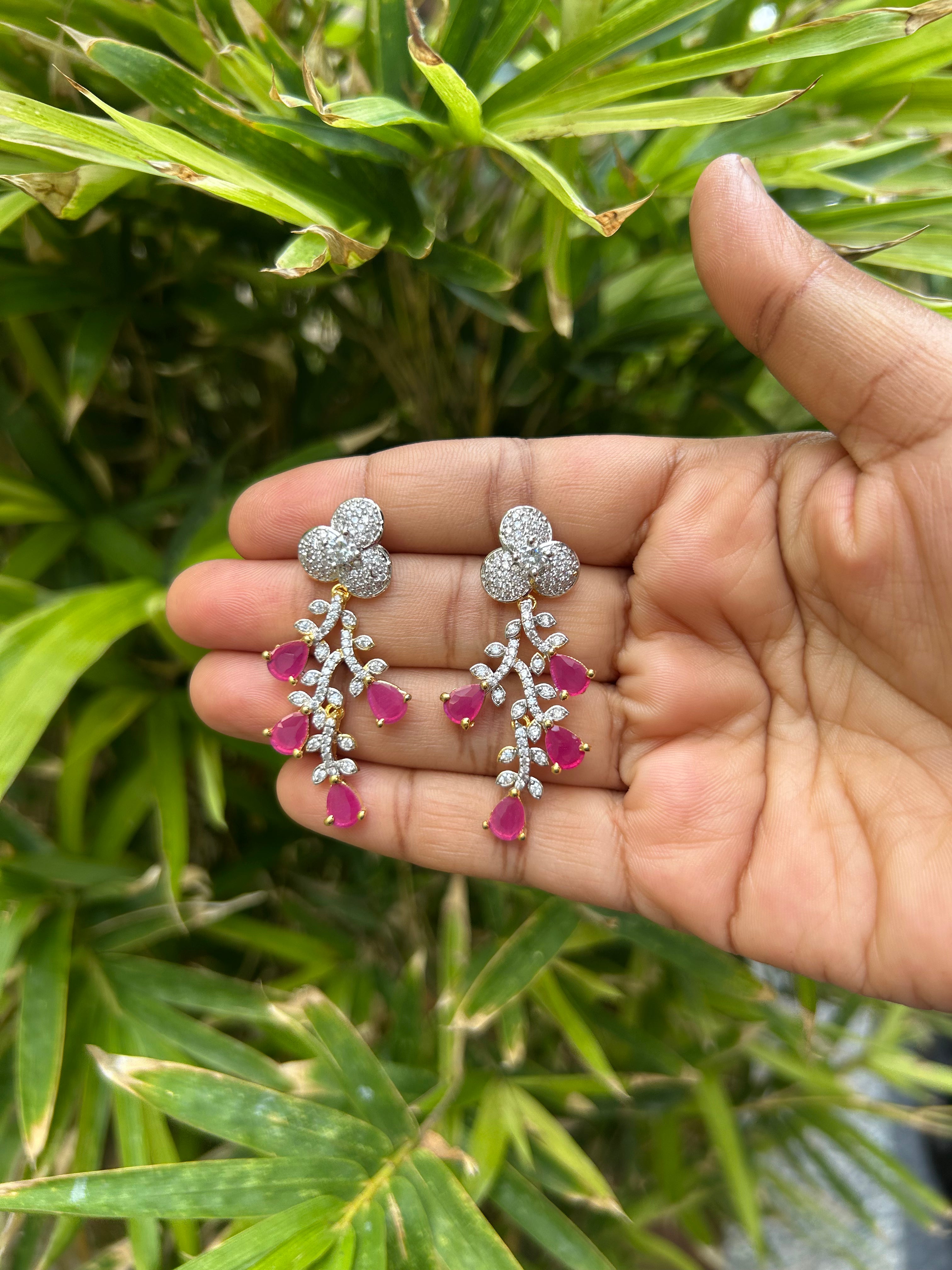 Beautiful Gj polish pink & ruby stones earrings with screwback