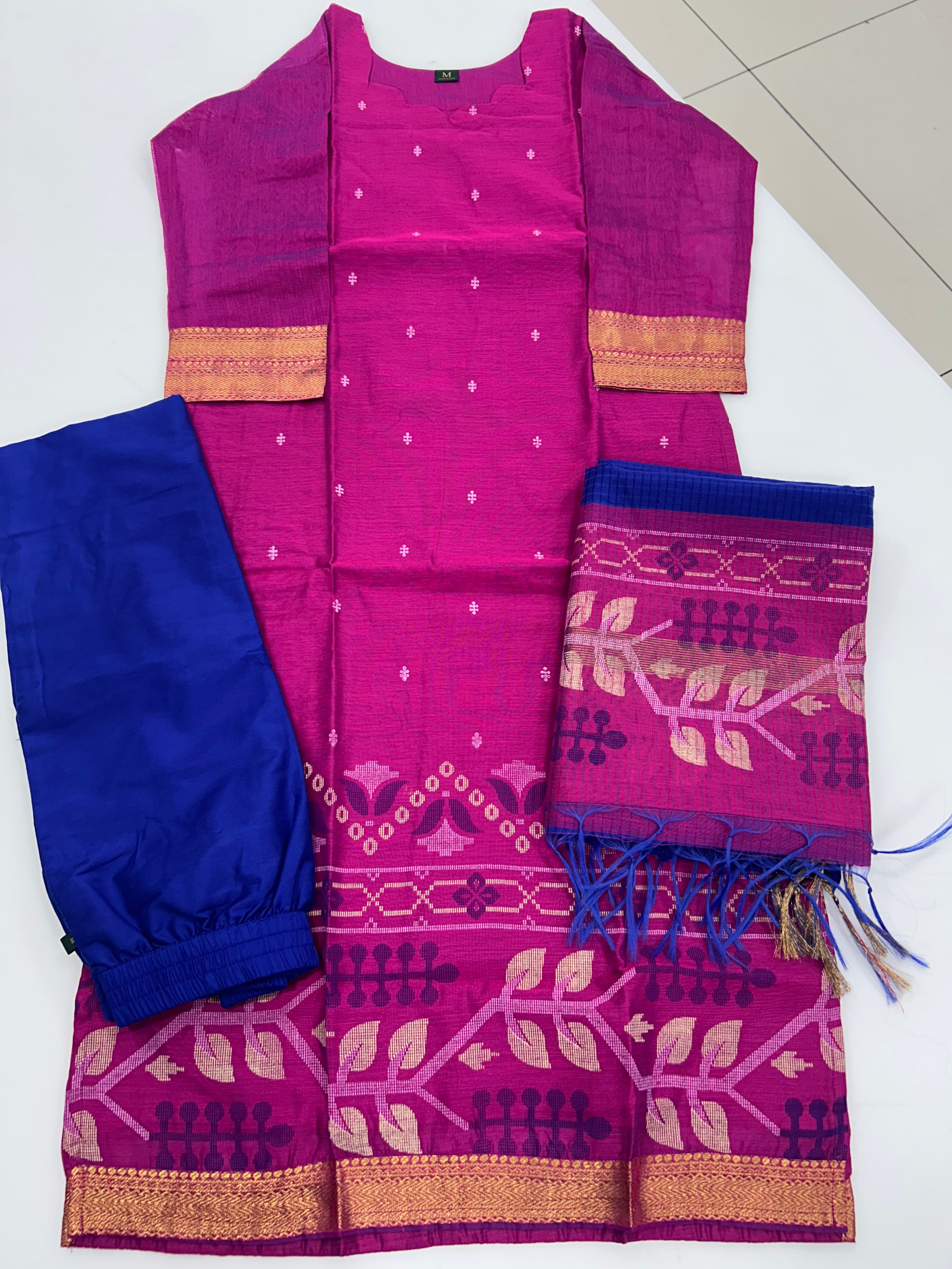 Raw silk straight cut 3-piece set