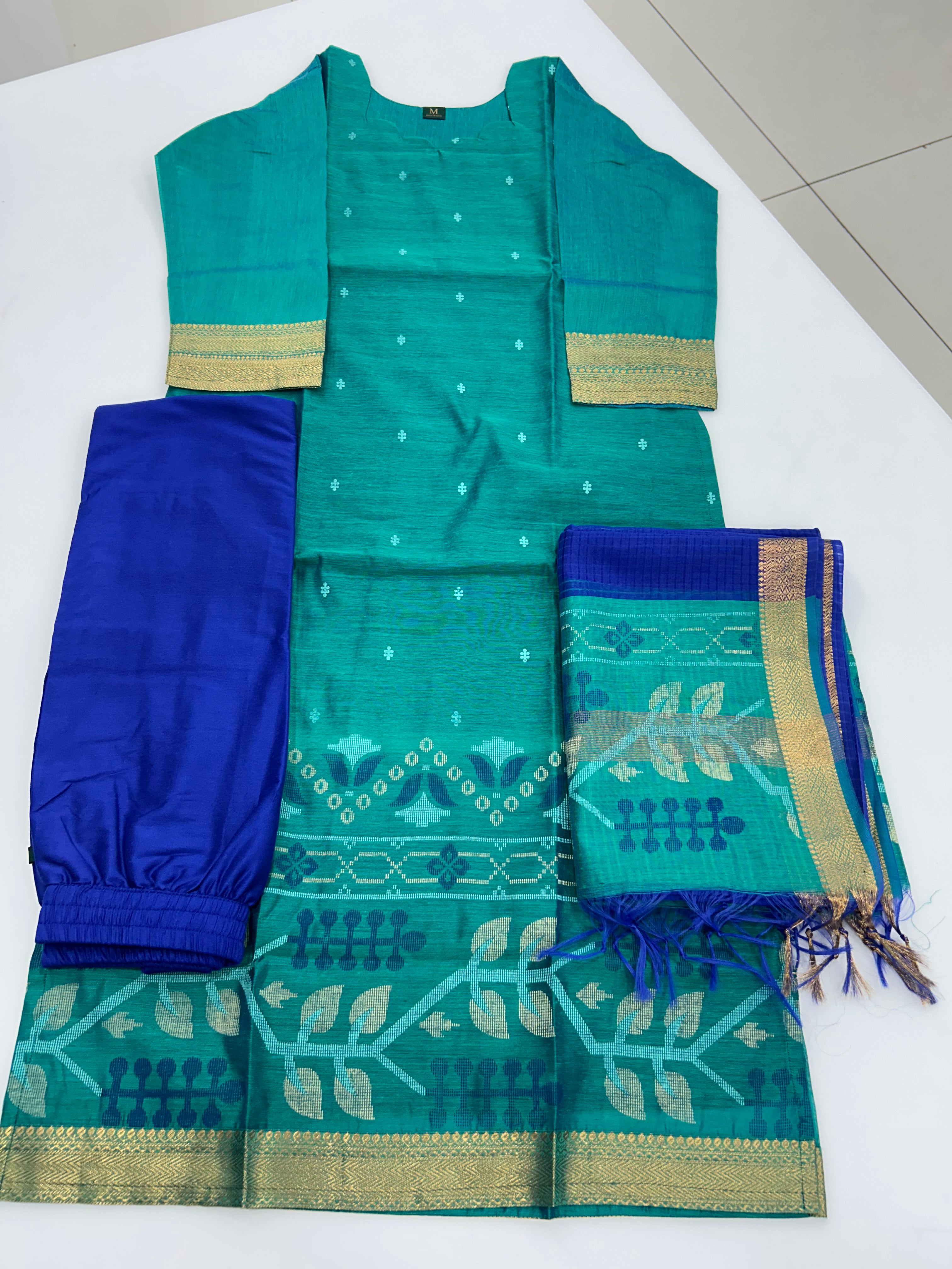 Raw silk straight cut 3- piece set
