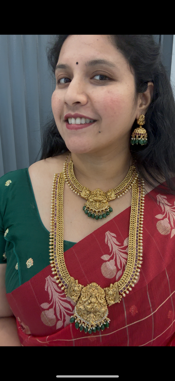 Beautiful pota stone jelebi necklace and haram combo with pushback jumkis