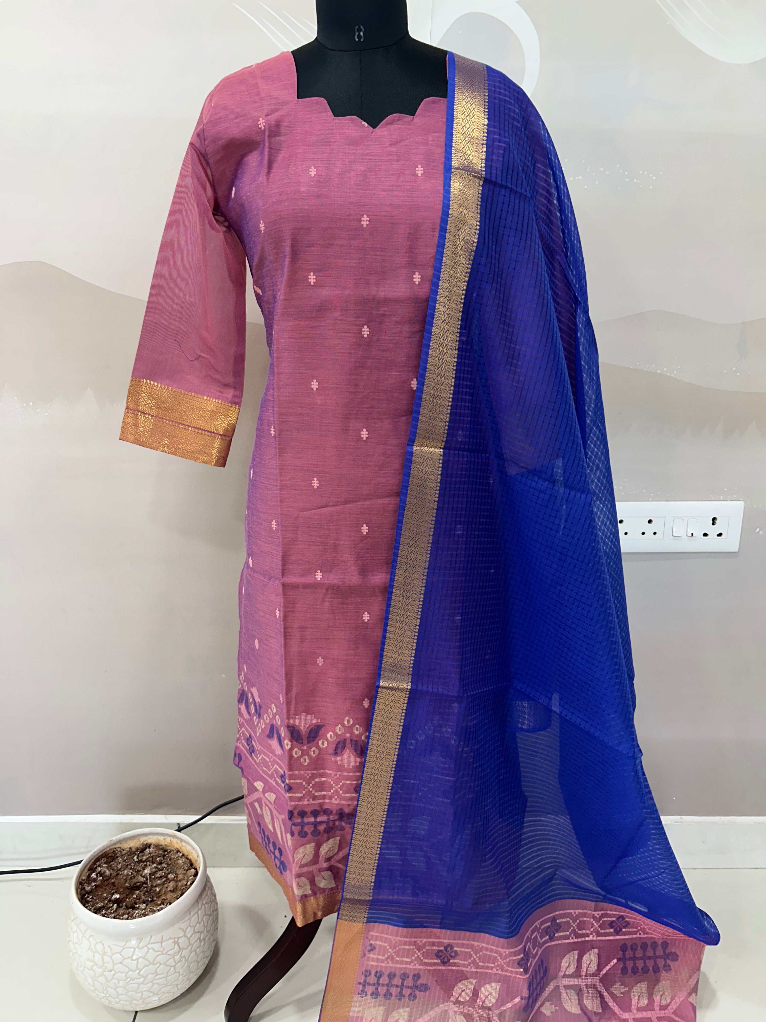 Raw silk straight cut 3-piece set