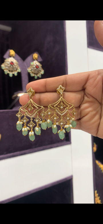 Beautiful white stone and aqua beads earrings with pushback
