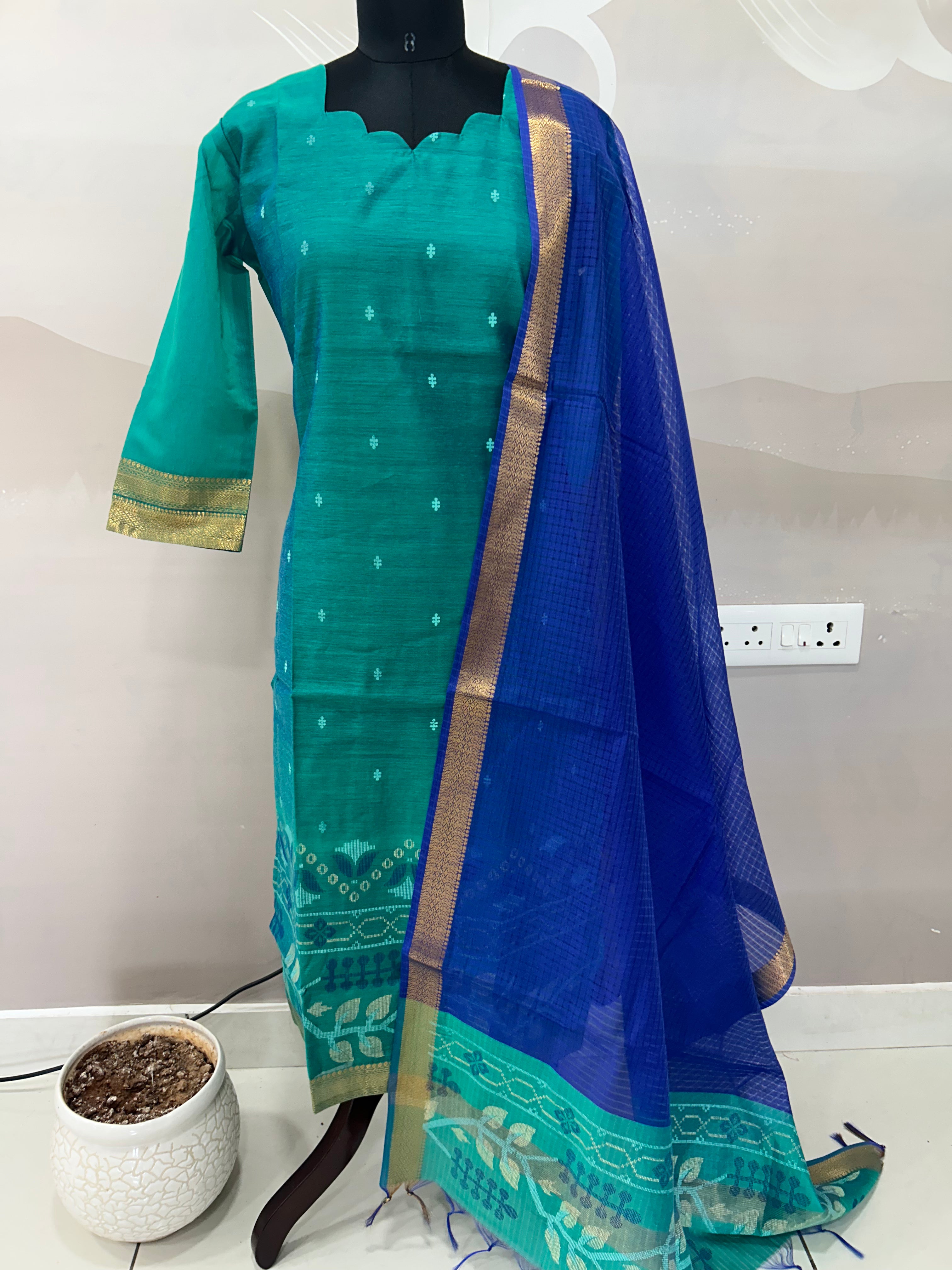 Raw silk straight cut 3- piece set