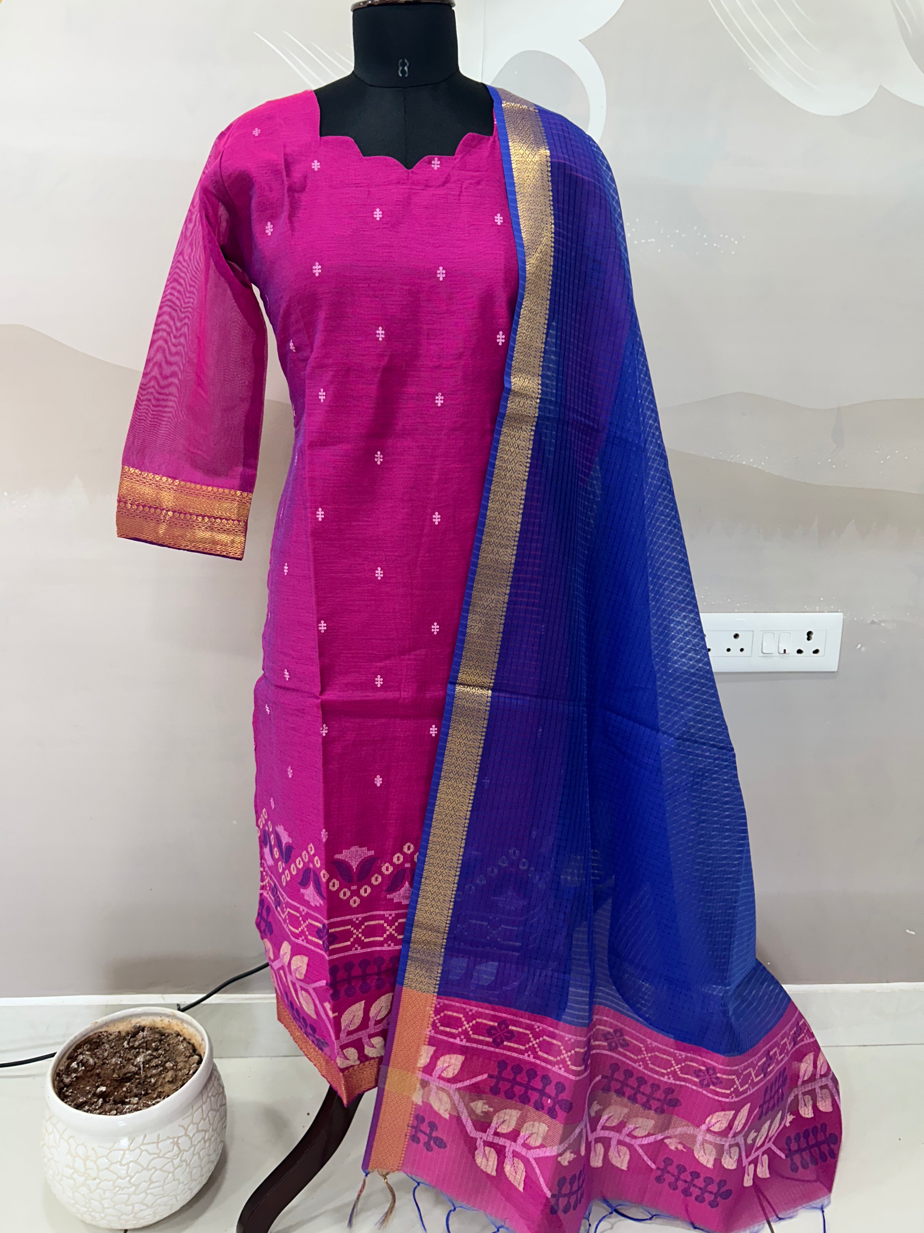 Raw silk straight cut 3-piece set