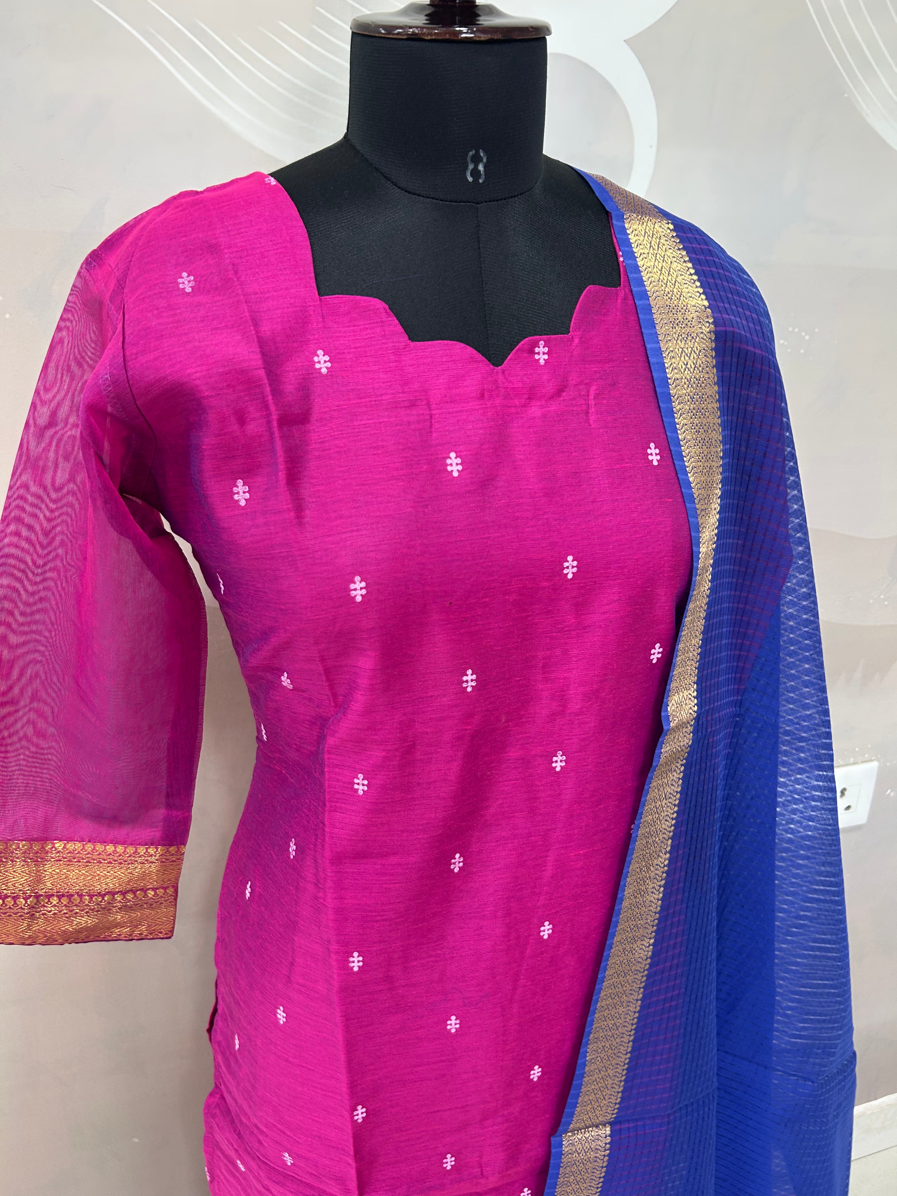 Raw silk straight cut 3-piece set