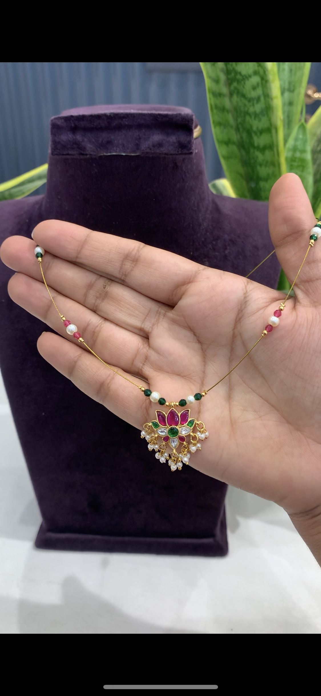 Beautiful Jadav pendant with invisible beads chain