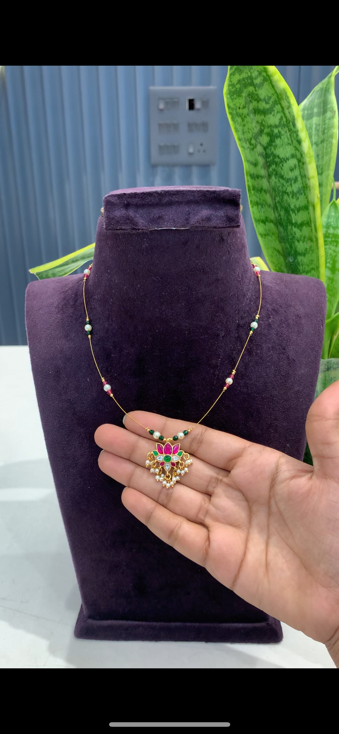 Beautiful Jadav pendant with invisible beads chain