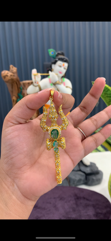 Beautiful trishulam pendant with white stone finishing
