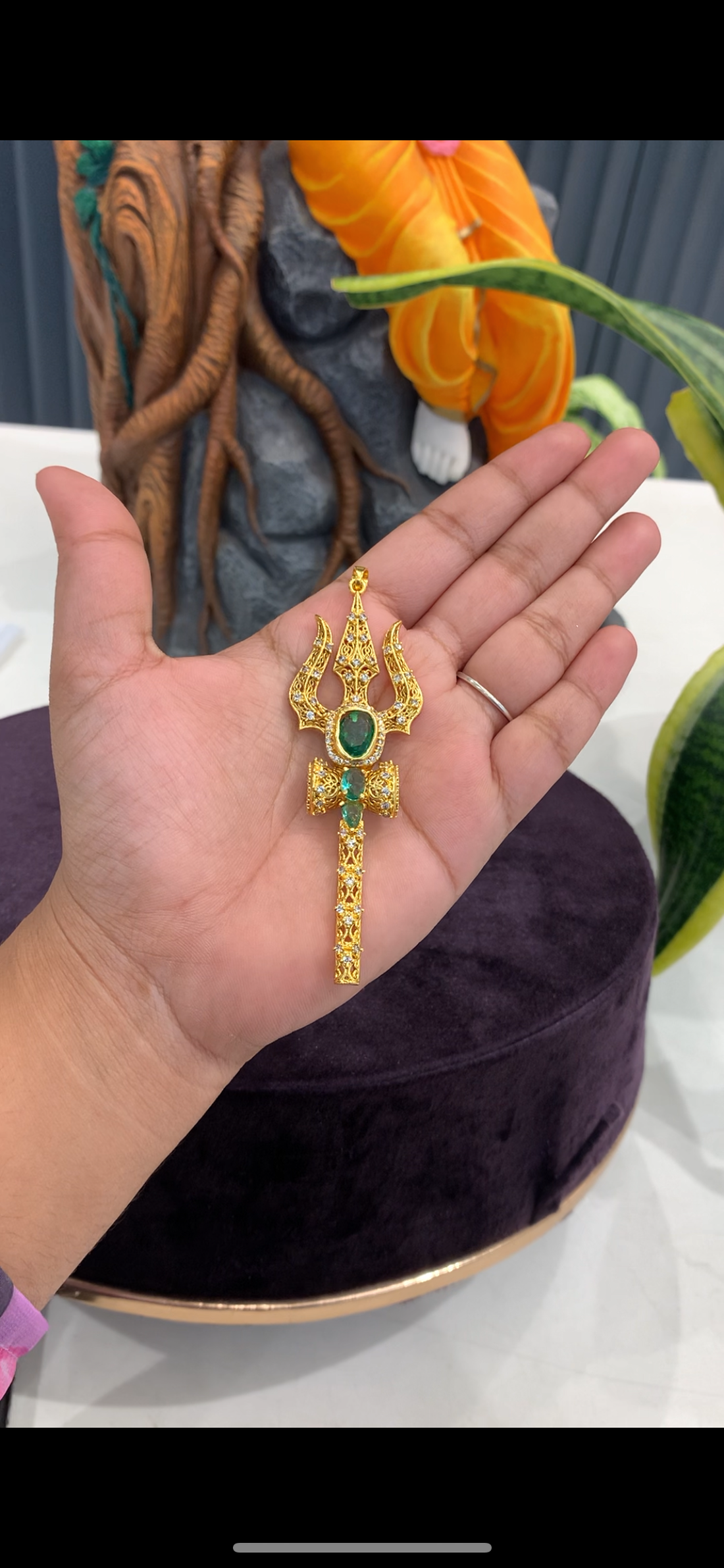 Beautiful trishulam pendant with white stone finishing