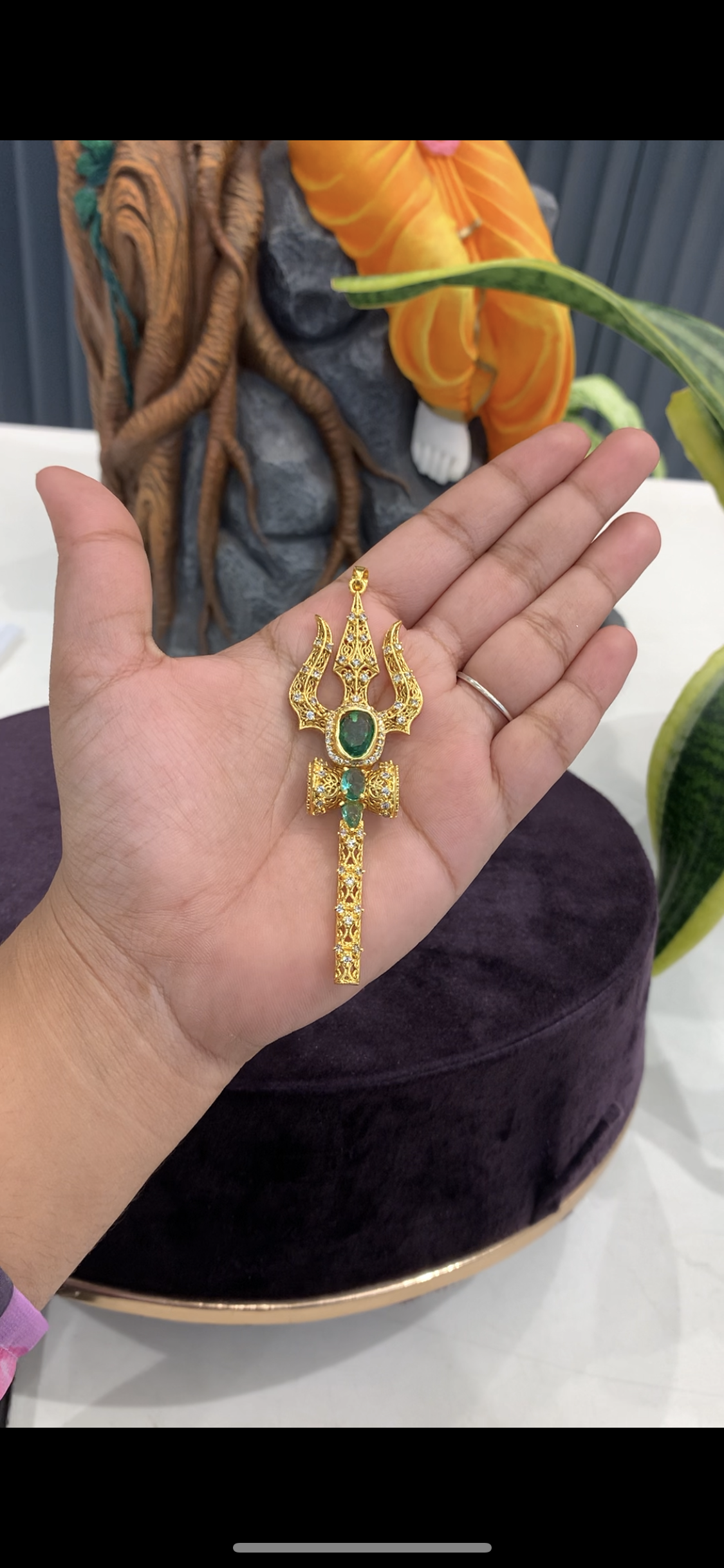 Beautiful trishulam pendant with white stone finishing