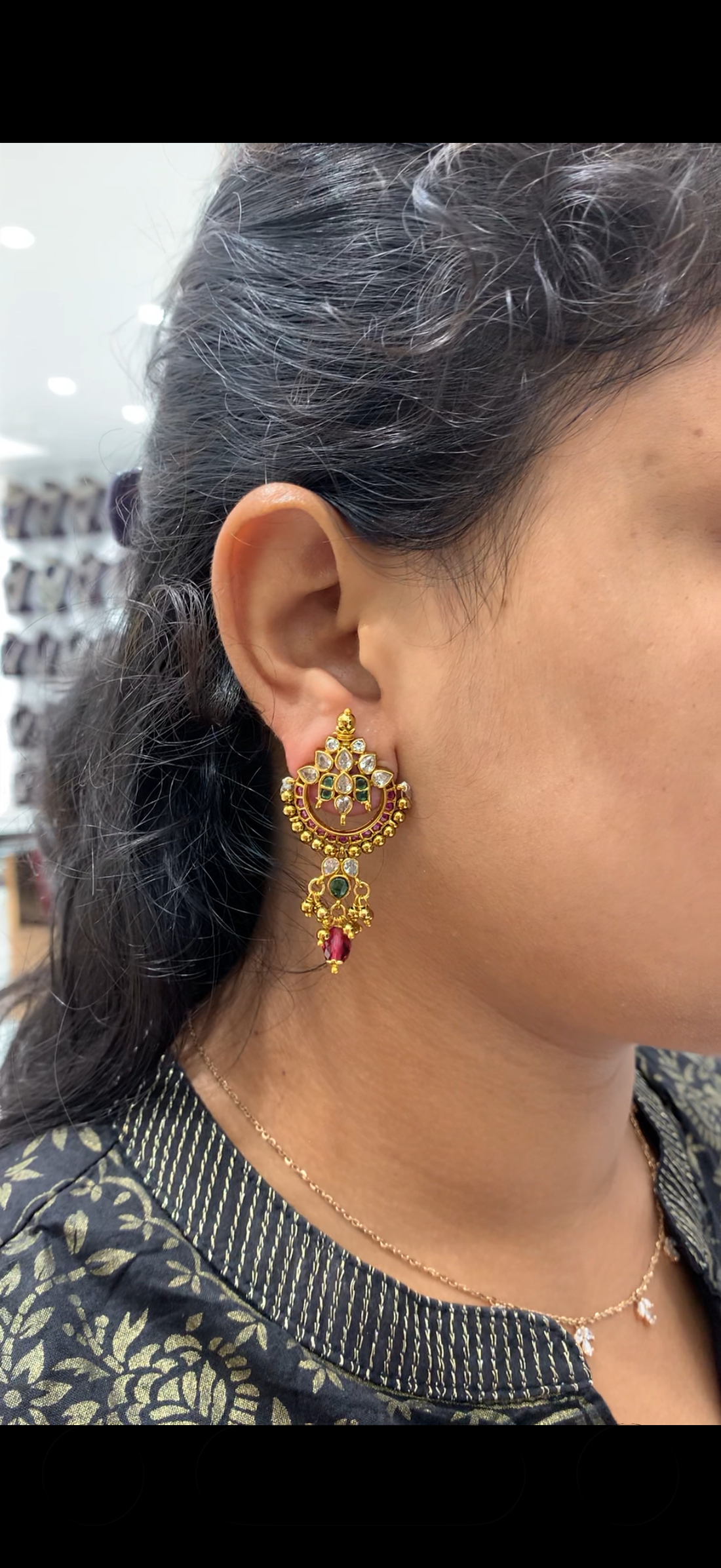 Beautiful pota stone chandbali earrings with pushback